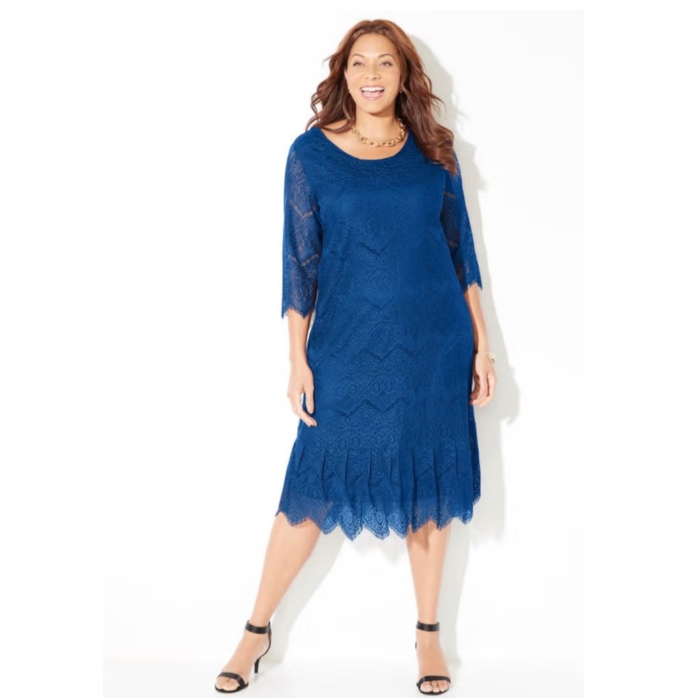 NWOT Catherines Shirred Lace Flounce Dress Ultra Blue‎ Plus Size 1X